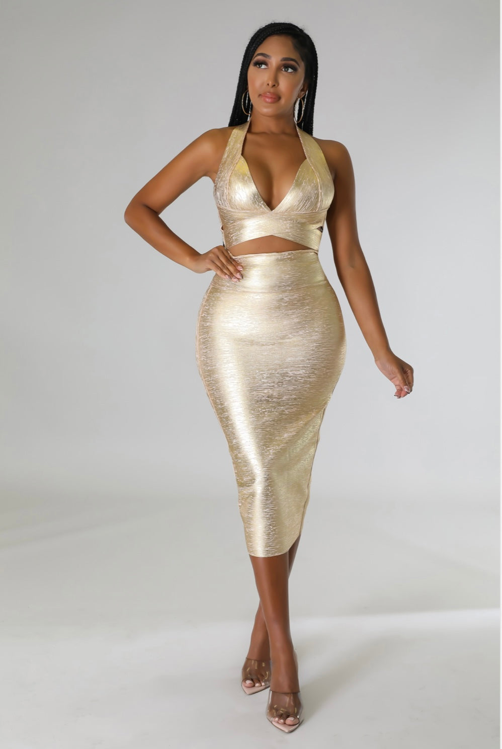 GLOW CHAMPAGNE BANDAGE SKIRT SET