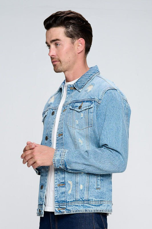 Men's Denim Jacket with Distressed