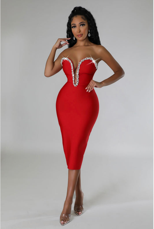 V-BANDAGE RED DRESS