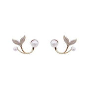 Elegant Mermaid Tail Shape Pearl Gold Earrings