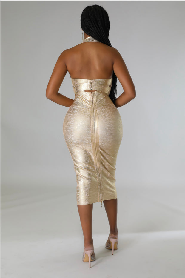 GLOW CHAMPAGNE BANDAGE SKIRT SET